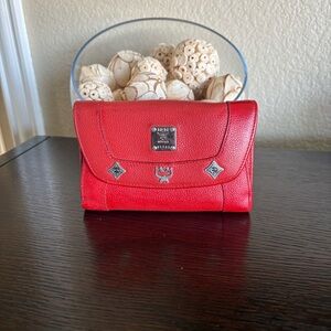 MCM Red Trifold Wallet with ID Window